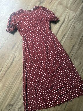 Boden size 4 Tea dress brown with white polka dots